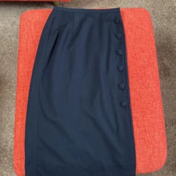 VTG Black Wool Side Button Midi Skirt - Picture 1 of 4